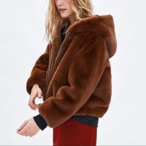 faux fur hooded jacket zara